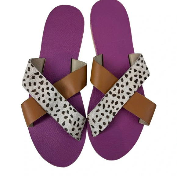 NWOT Sseko cowhide and fuschia slide sandals 9 - Picture 1 of 3